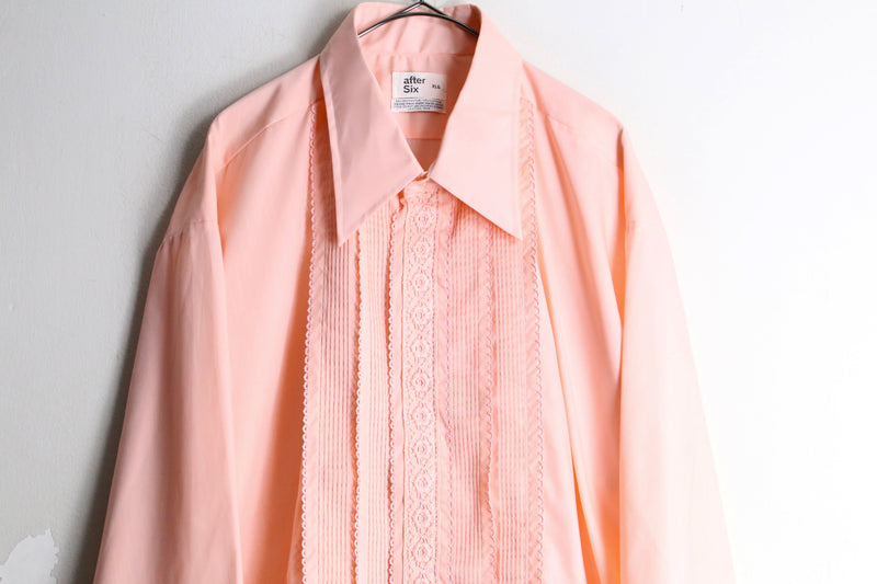 70's "After Six" salmon pink frill shirt