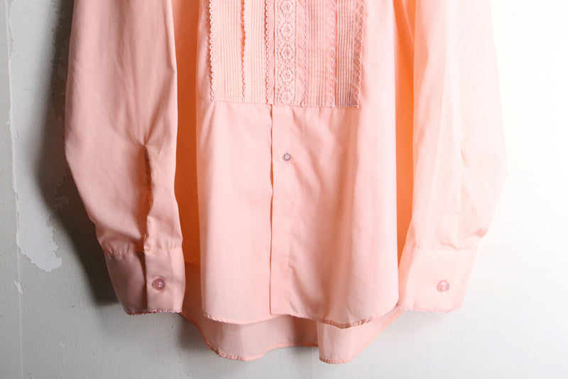 70's "After Six" salmon pink frill shirt