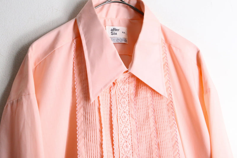 70's "After Six" salmon pink frill shirt