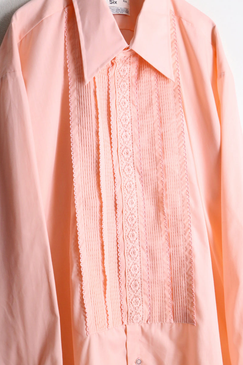 70's "After Six" salmon pink frill shirt