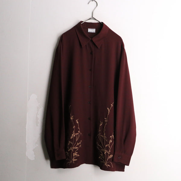 Maroon Color Flower Embroidery shirt