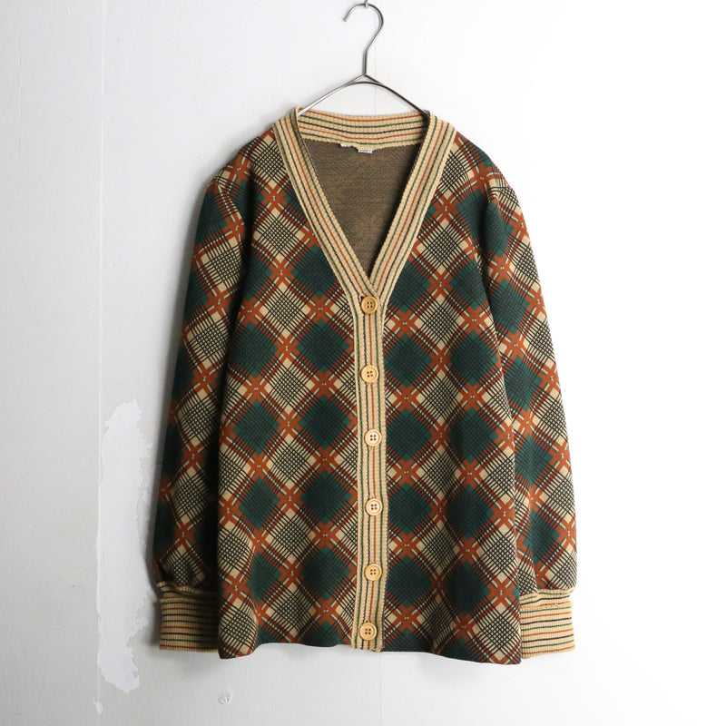 brown base argyle pattern knit cardigan