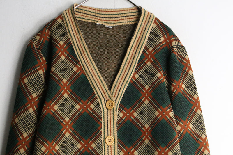 brown base argyle pattern knit cardigan