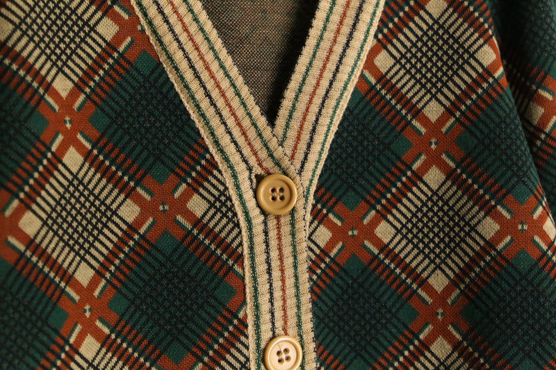 brown base argyle pattern knit cardigan