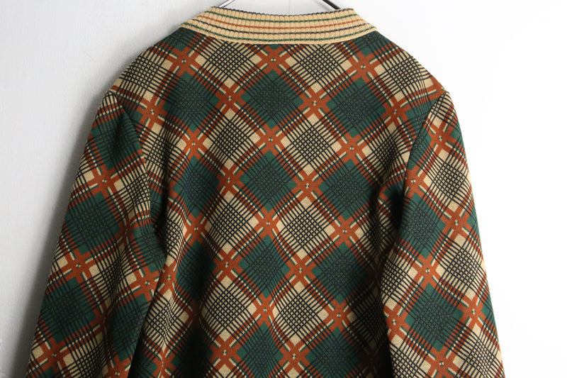 brown base argyle pattern knit cardigan