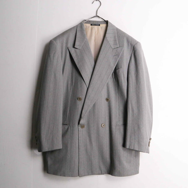 gray color stripe pattern double breasted tailored jacket