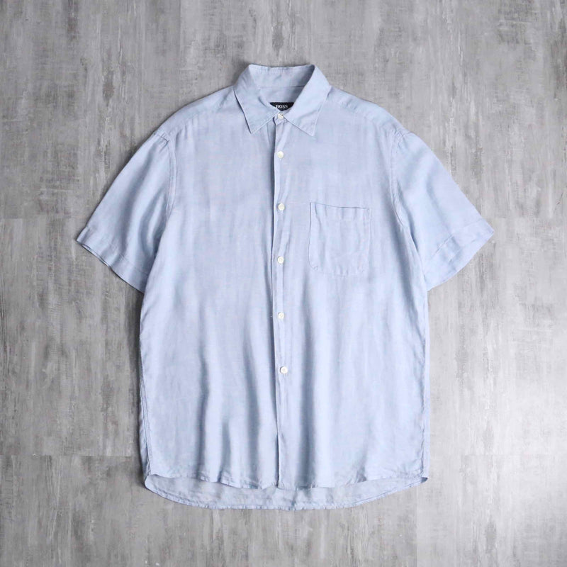 “BOSS” light blue linen S/S shirt
