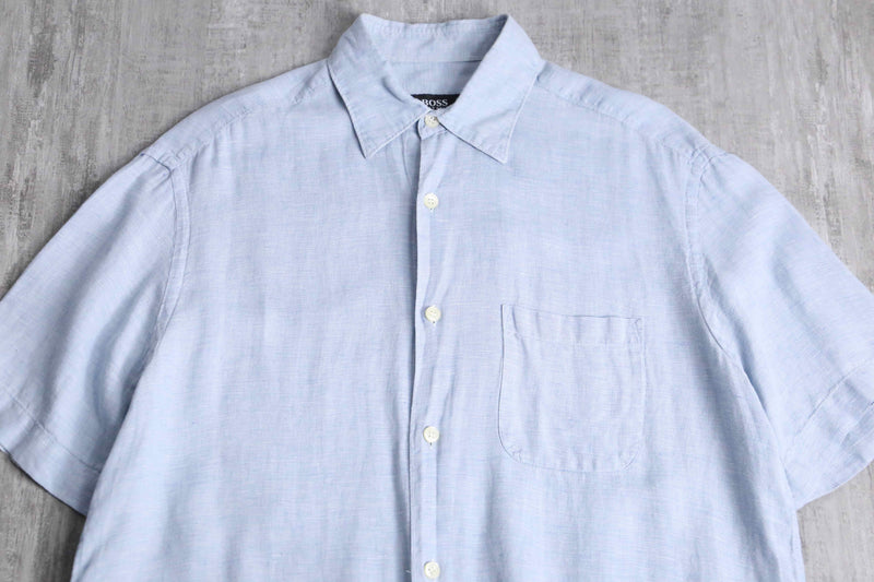 “BOSS” light blue linen S/S shirt