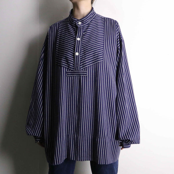 smock motif half stripe button shirt