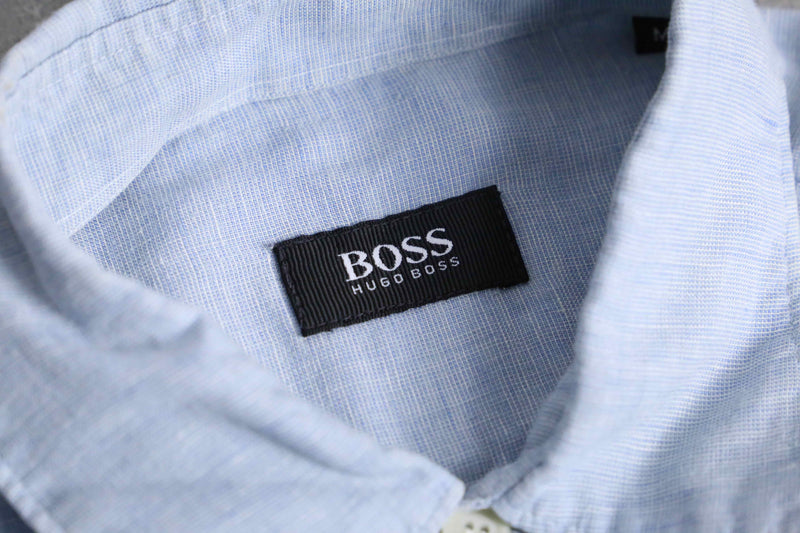“BOSS” light blue linen S/S shirt
