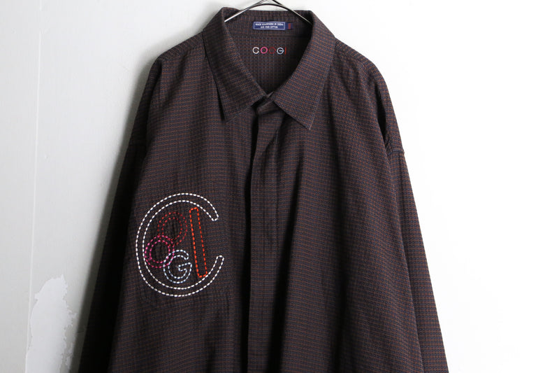 ”coogi” brown color check embroidery design cotton shirt