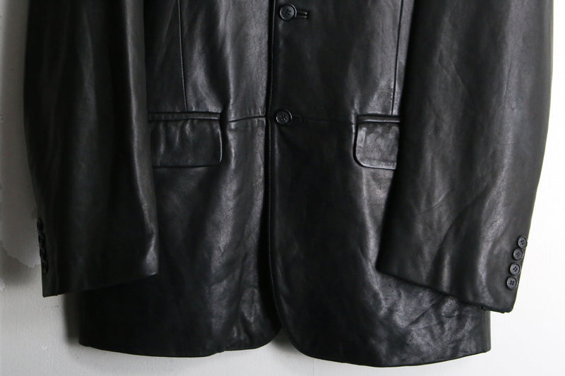 "Ralph Lauren" black lamb leather tailored jacket