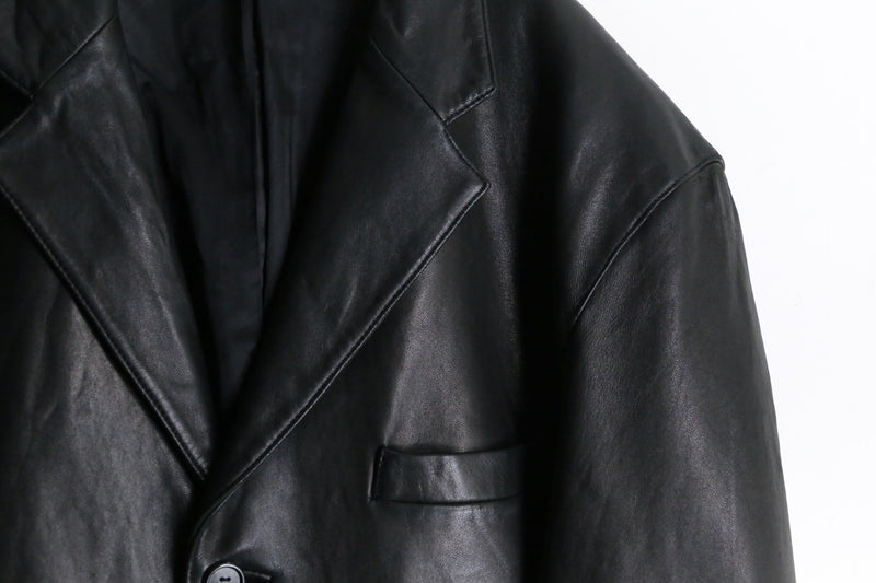 "Ralph Lauren" black lamb leather tailored jacket