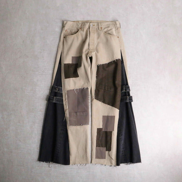 "Re:make" patch design beige flare denim pants