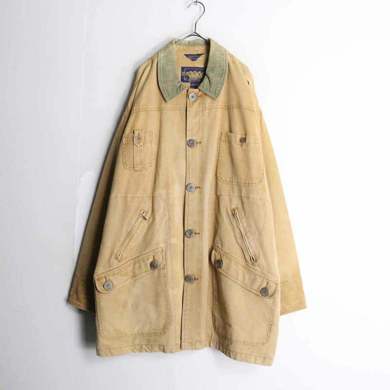 beige × khaki corduroy switch design coveralls jacket