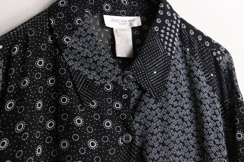 square switching design black sheer shirt