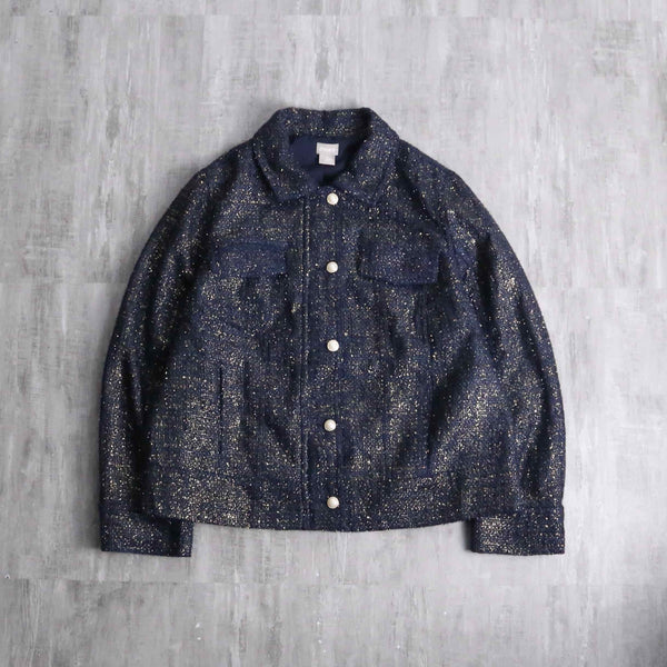 ”CHICO’S” navy base lame tweed tracker jacket