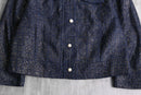 ”CHICO’S” navy base lame tweed tracker jacket
