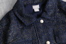 ”CHICO’S” navy base lame tweed tracker jacket