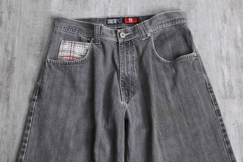 90's "SOUTHPOLE" wash gray embroidery short pants