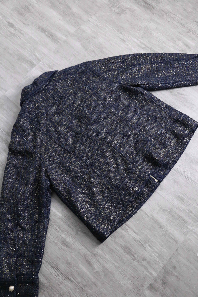 ”CHICO’S” navy base lame tweed tracker jacket