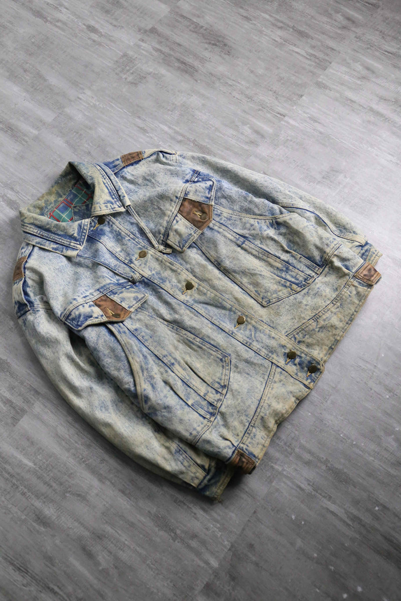 leather switch fade denim jacket