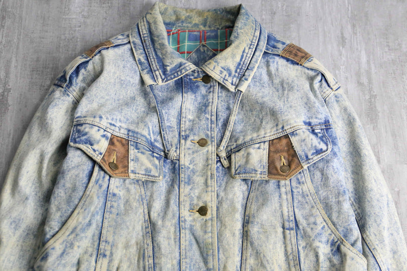leather switch fade denim jacket