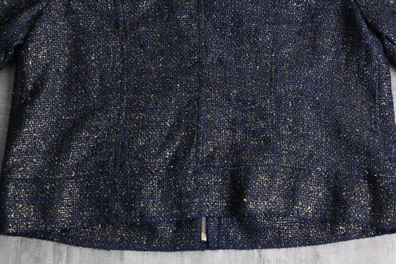 ”CHICO’S” navy base lame tweed tracker jacket