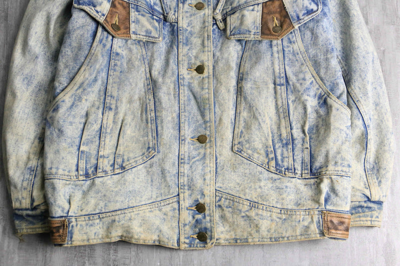 leather switch fade denim jacket