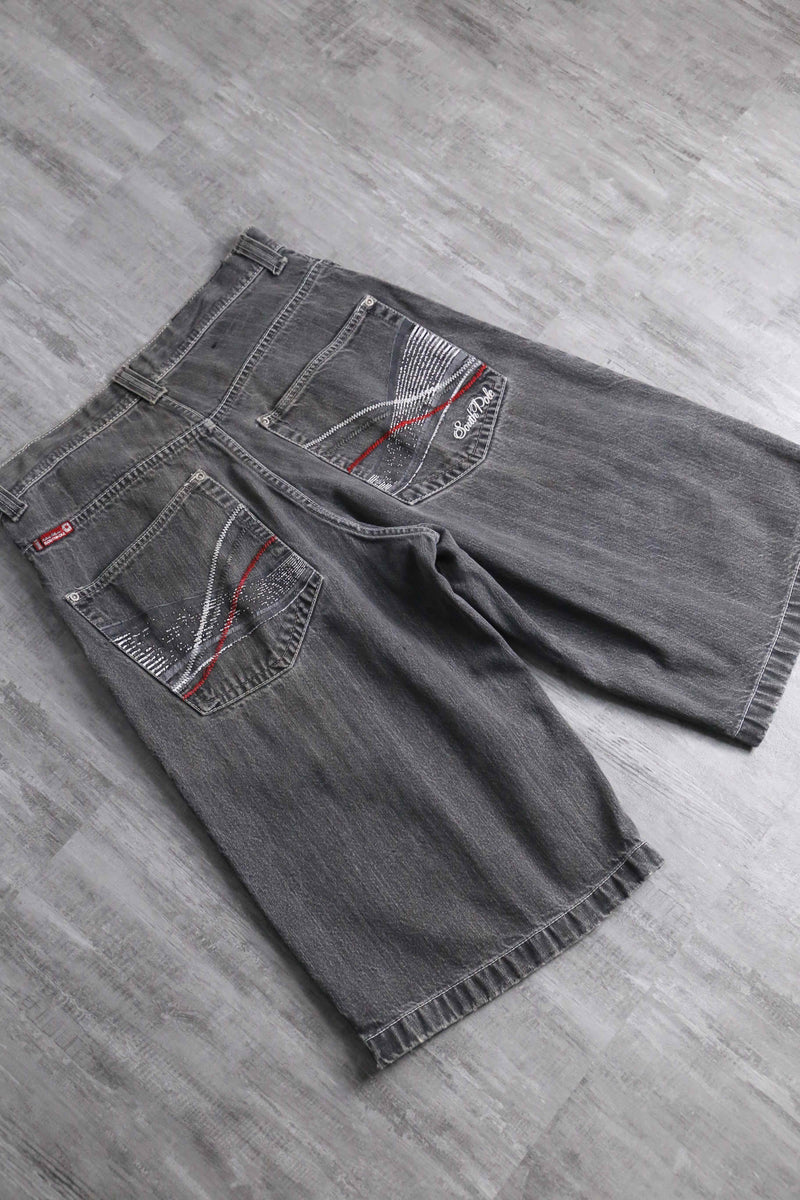 90's "SOUTHPOLE" wash gray embroidery short pants