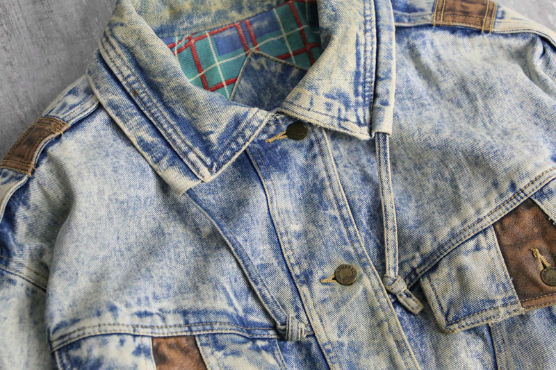 leather switch fade denim jacket