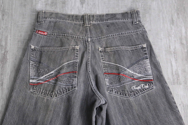 90's "SOUTHPOLE" wash gray embroidery short pants