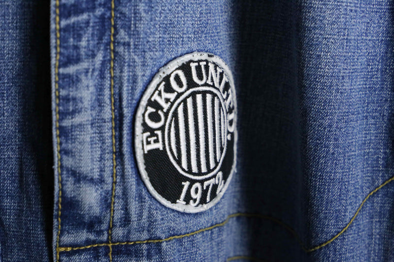 "ECKO" wappen design wide denim pants