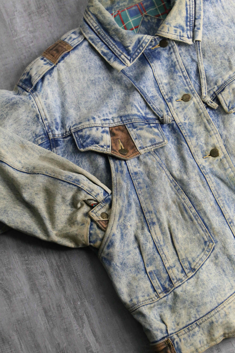 leather switch fade denim jacket