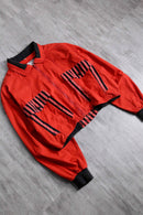 vivid red stripe short zip jacket