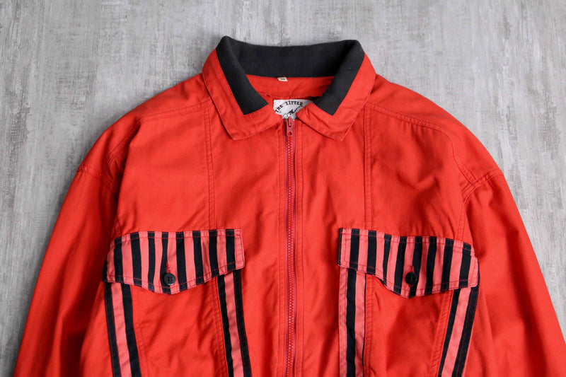 vivid red stripe short zip jacket