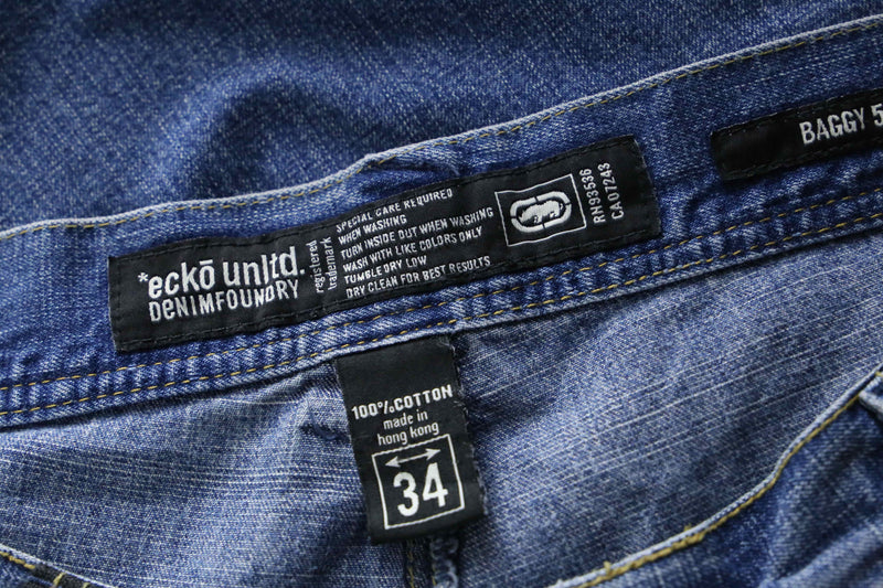 "ECKO" wappen design wide denim pants