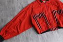 vivid red stripe short zip jacket