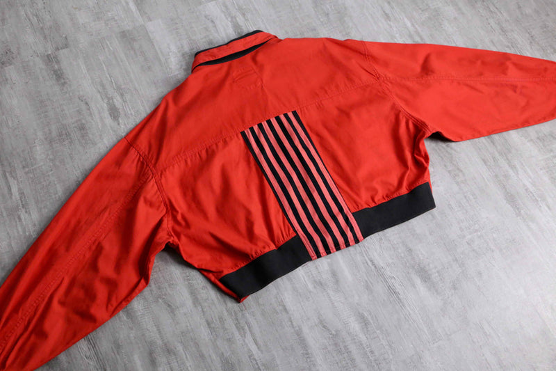 vivid red stripe short zip jacket