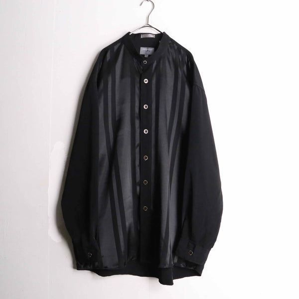 black color stripe design stand collar sheer shirt