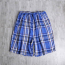 "KING SIZE" 3XL linen × rayon blue base plaid pattern draw cord short pants