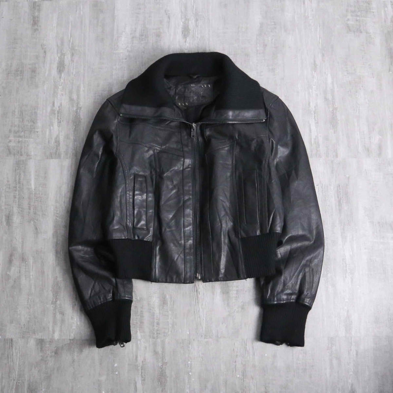 Fiorucci☆子牛革☆leather 短丈“bomber jacket Cropped length black leather bomber jacket