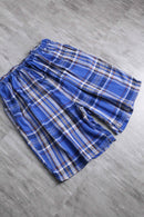 "KING SIZE" 3XL linen × rayon blue base plaid pattern draw cord short pants