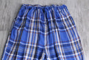 "KING SIZE" 3XL linen × rayon blue base plaid pattern draw cord short pants