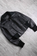 Cropped length black leather bomber jacket