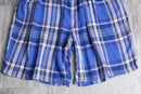 "KING SIZE" 3XL linen × rayon blue base plaid pattern draw cord short pants