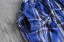 "KING SIZE" 3XL linen × rayon blue base plaid pattern draw cord short pants
