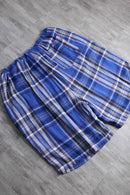 "KING SIZE" 3XL linen × rayon blue base plaid pattern draw cord short pants