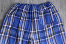 "KING SIZE" 3XL linen × rayon blue base plaid pattern draw cord short pants