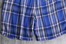 "KING SIZE" 3XL linen × rayon blue base plaid pattern draw cord short pants